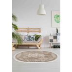 Alanur Home Alanur Yıldız Kaymaz Deri Tabanlı Saçaklı Dijital Oval Bej 120x180 cm Salon Halı