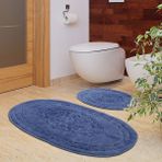Alanur Home Damaks Oval Cotton Eskitme 2'li Paspas Seti Klozet Takımı Mavi