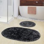 Alanur Home Damaks Oval Eskitme Antrasit Cotton İkili Paspas