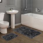 Alanur Home Domino Cotton Eskitme 2'li Paspas Seti Klozet Takımı Antrasit