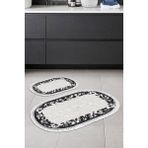 Alanur Home Eko Trend Djt 2 Li Yıkanabilir Kaymaz Taban Oval Banyo Paspas Klozet Takımı 1495 Modern Siyah (60 x 100 - 50 x 60)