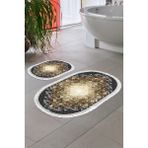 Alanur Home Eko Trend Djt 2 Li Yıkanabilir Kaymaz Taban Oval Banyo Paspas Klozet Takımı 759 Patchwork Siyah (50 x 80 - 40 x 50)
