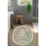 Alanur Home Eko Trend Djt Banyo Paspası Yıkanabilir Kaymaz Taban 616 Oval Klasik Bej 616-Trend-Banyo-Oval