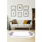 Alanur Home Mürdüm Desenli Keçe Tabanlı Saçaklı Dijital Oval Halı 400625-K-S-Oval