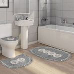 Alanur Home Queen Oval Nakışlı Kaymaz Yıkanabilir 3'lü Paspas Seti Klozet Takımı Antrasit
