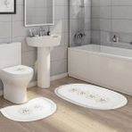 Alanur Home Queen Oval Nakışlı Kaymaz Yıkanabilir 3'lü Paspas Seti Klozet Takımı Set Beyaz