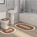 Alanur Home Queen Oval Nakışlı Kaymaz Yıkanabilir 3'lü Paspas Seti Klozet Takımı Set Kahve