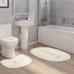 Alanur Home Queen Oval Nakışlı Kaymaz Yıkanabilir 3'lü Paspas Seti Klozet Takımı Set Krem