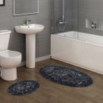 Alanur Home Salina Oval Cotton Makarnalı 2'li Paspas Eskitme Antrasit