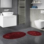 Alanur Home Salina Oval Cotton Makarnalı Yıkanabilir 2'li Paspas Seti Klozet Takımı Eskitme Bordo