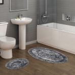 Alanur Home Salina Oval Cotton Makarnalı Yıkanabilir 2'li Paspas Seti Klozet Takımı Eskitme Gri