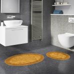 Alanur Home Salina Oval Cotton Makarnalı Yıkanabilir 2'li Paspas Seti Klozet Takımı Eskitme Hardal