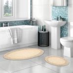 Alanur Home Salina Oval Cotton Makarnalı Yıkanabilir 2'li Paspas Seti Klozet Takımı Vizon
