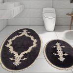 Alanur Home Sırma Welsoft Dantelli Saçaklı Oval Klozet Takımı 2 Pcs Antrasit