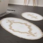 Alanur Home Sırma Welsoft Dantelli Saçaklı Oval Klozet Takımı 2 Pcs Krem