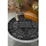 Alanur Home Yıldız Kaymaz Deri Tabanlı Saçaklı Dijital Yuvarlak Antrasit 100x100 cm Salon Halı