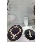 ALANUR Sırma Welsoft Dantelli Saçaklı Oval Banyo 2'li Klozet Takımı Antrasit SIRMA
