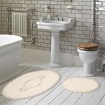 Alanur Zümra Lüx Pamuklu Aplikli 2'li Set Krem Oval Banyo Takımı
