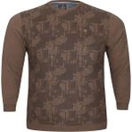 AlanyaXXL Büyük Beden Düz Renk Pamuklu Bisiklet Yaka Erkek Sweat Kazak - Kahverengi - 2XL