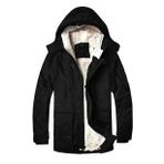 alaska slim fit soğuğa ve suya dayanıklı oxford kumaş kapüşonlu kısa parka kaban--siyah--