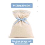 Alasmiel 10 Adet 9×12 cm Bebe Mavisi Nakışlı Ham Bez Kese Çok Amaçlı Bez Poşet