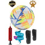 Alastor Profesyonel Futbol Topu 3'lü Set Dikişli Futbol Topu Dayanıklı Tekmelik(Dizlik) ve Pompa Dahil - Beyaz - Turuncu