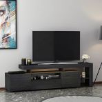 Alaz T0014 Led Işıklı Modern Tv Sehpası – Çok Bölmeli Depolama Alanı Ahşap Siyah