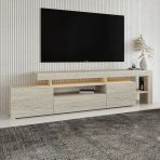 Alaz T0014 Led Işıklı Modern Tv Sehpası – Çok Bölmeli Depolama Alanı Traverten