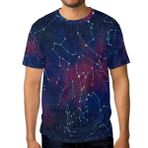 Alaza Constellations Galaxy Nebula Yıldızlı Kısa Kollu Gündelik Erkek Tişört
