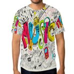Alaza Komik Müzik Graffiti Doodle Kısa Kollu Erkek Tişört