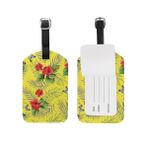 ALAZA My Daily Hawaiian Amber Çiçeği Tropik Çiçekler Bavul Etiketi PU Deri Çanta Etiketi Seyahat Bavulları Kimlik Tanımlayıcı Bagaj Etiketi