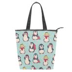 Alaza Tote Kanvas Sevimli Penguenler Doodle 14×4.5×15 inç Çoklu Kadın Omuz El Çantası