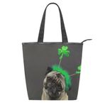 Alaza Tote Kanvas Sevimli Pug Köpek St. Patrick's Day 14×4.5×15 inç Çoklu Kadın Omuz El Çantası