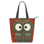 Alaza Tote Kanvas Sevimli Renkli Baykuş Vintage 14×4.5×15 inç Çoklu Kadın Omuz El Çantası