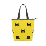Alaza Tote Kanvas Siyah Kedi Kedi Sarı 14×4.5×15 inç Çoklu Kadın Omuz El Çantası