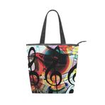 Alaza Tote Kanvas Soyut Müzik Clefs 14×4.5×15 inç Çoklu Kadın Omuz El Çantası