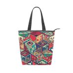 Alaza Tote Kanvas Soyut Renkli Doodle Art 14×4.5×15 inç Çoklu Kadın Omuz El Çantası