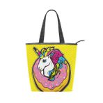 Alaza Tote Kanvas Tek Boynuzlu At Donut Pop Art 14×4.5×15 inç Çoklu Kadın Omuz El Çantası