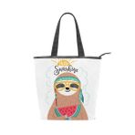 Alaza Tote Kanvas Tembel Hayvan Karpuz Hello Sunshine 14×4.5×15 inç Çoklu Kadın Omuz El Çantası