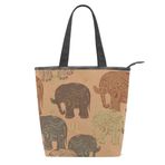 Alaza Tote Kanvas Tribal Afrika Etnik Fil 14×4.5×15 inç Çoklu Kadın Omuz El Çantası