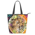 Alaza Tote Kanvas Tropik Çita Boho Stil 14×4.5×15 inç Çoklu Kadın Omuz El Çantası