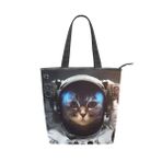 Alaza Tote Kanvas Uzay Cesur Kedi Astronot 14×4.5×15 inç Çoklu Kadın Omuz El Çantası