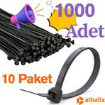 Albafix 10 Paket 3.6x200 Mm Siyah Plastik Kablo Bağı Klipsi Cırt Kelepçe 1000 Adet