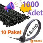 Albafix 4.8x250 Mm Siyah Plastik Kablo Bağı Klipsi Cırt Kelepçe 1000 Adet