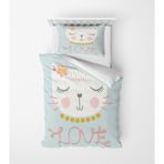 Alban Home Genç Çocuk Desen Mikro Saten 3D Dijital Baskı Tek Kişilik Nevresim Takımı Cat Love - Renkli - 160 x 220 cm