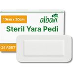 Alban Steril Yara Pedi, Non-Woven 10 cm X 20 cm Yarapedi, Steril Tekli Paketlerde 25'li Kutu Içerisinde, Pansuman Yara Örtüsü - 10cmx20cm