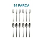 Albergio 24 Parça Paslanmaz Çelik Yemek Çatal ve Kaşık Seti – Çubuk Model | 12 Çatal + 12 Kaşık | 20 cm Gri