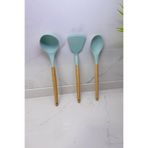 Albergio Ahşap Saplı Silikon Mutfak Seti – 32 cm Kaşık-Kepçe-Spatula Mint Yeşili