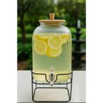Albergio Bambu Kapaklı 5 Litre Metal Ayaklı Cam Sebil – Musluklu, Şık Sunum Şerbetlik Limonata Kokteyl - 5 lt