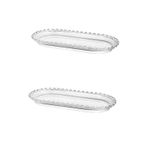 ALBETTO 2 li Lüks Cam Servis Sunumluk Oval Kayık Tabak Love Seri 25*13cm